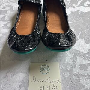 Tieks Obsidian Black. Size 9 Leather Ballet Flats with Teal Sole